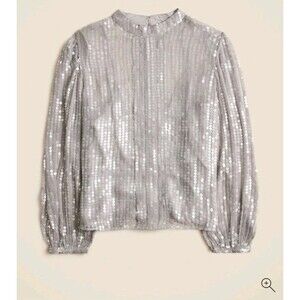 J.Crew Sequin Mockneck Top Castle Tone Gray Cupro CF447 $188 Size M NWT